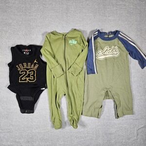 Jordan Nike Adidas Baby Boy 6M Bundle Bodysuit Sleeper Romper Green Black 3pc